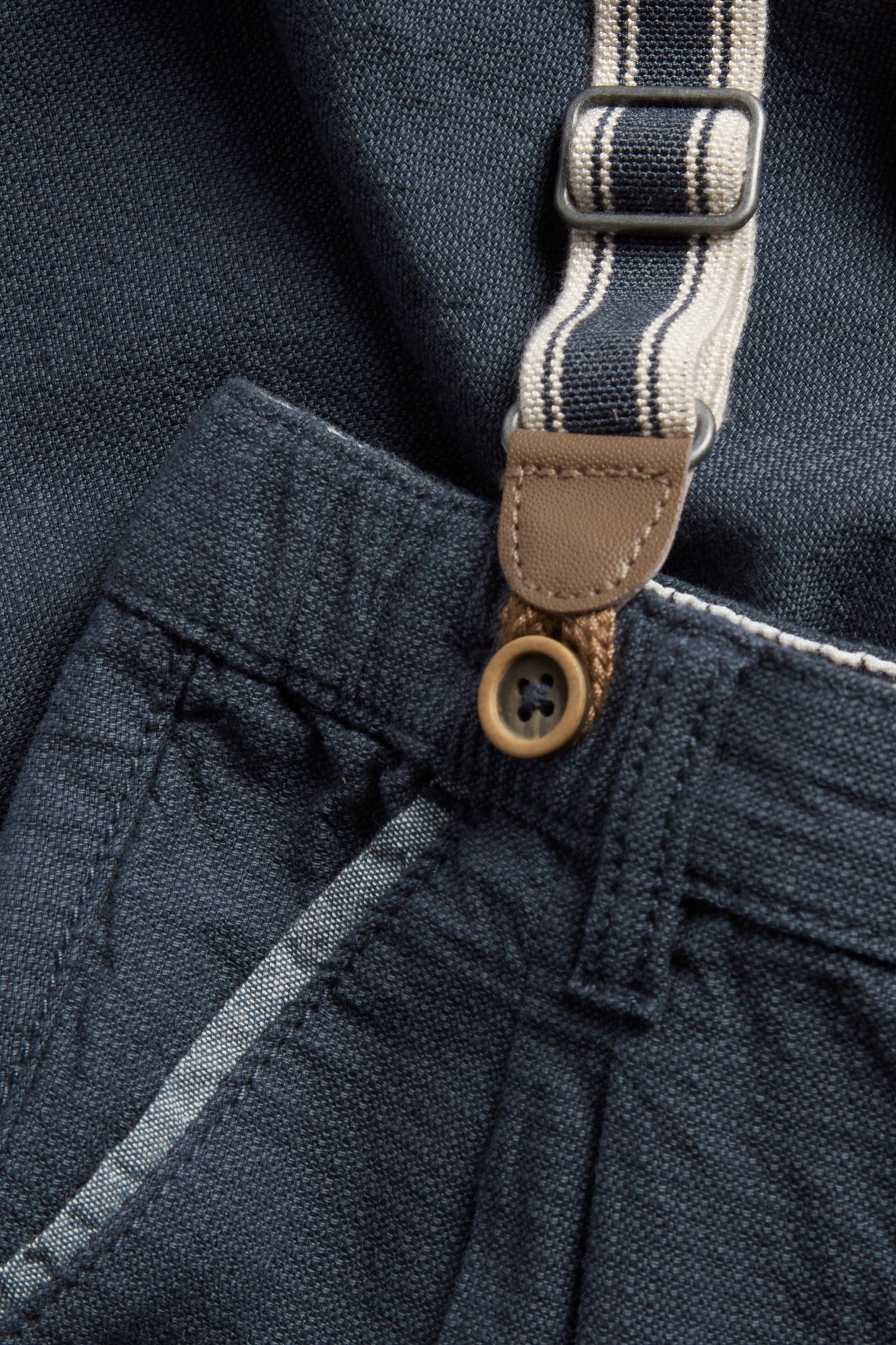 Baby blue woven trousers with suspenders