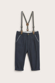 Baby blue woven trousers with suspenders