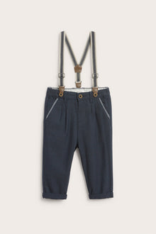 Baby blue woven trousers with suspenders