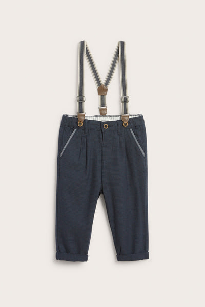 Baby blue woven trousers with suspenders