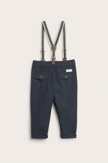 Baby blue woven trousers with suspenders