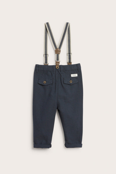 Baby blue woven trousers with suspenders