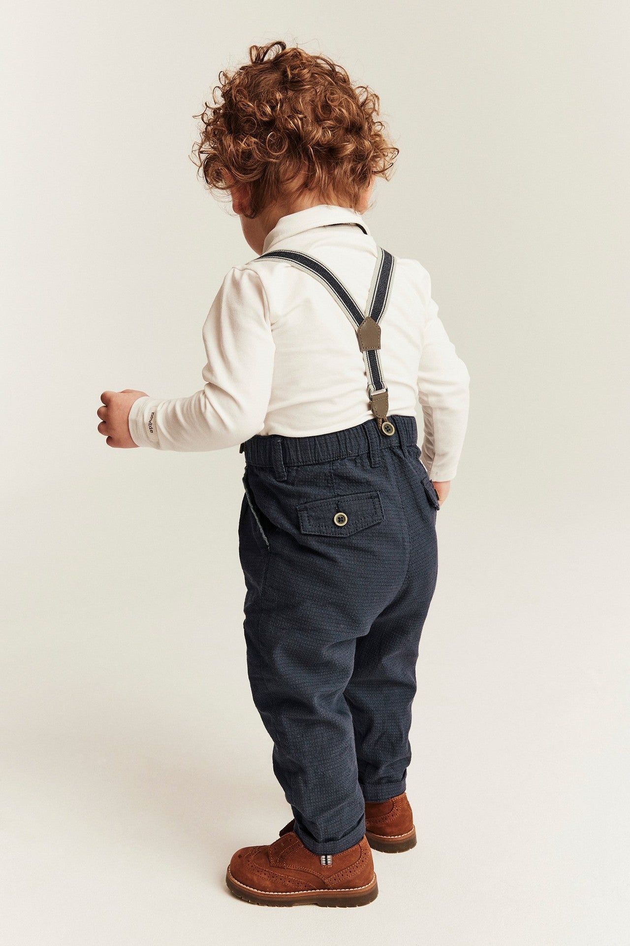 Baby blue woven trousers with suspenders