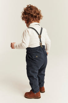 Baby blue woven trousers with suspenders