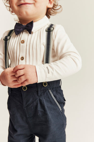 Baby blue woven trousers with suspenders