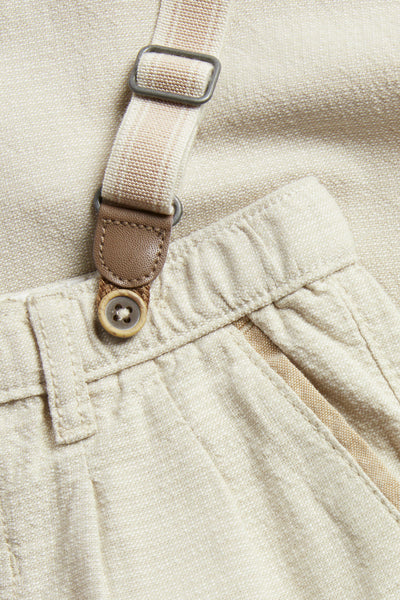 Kids beige woven trousers with suspenders