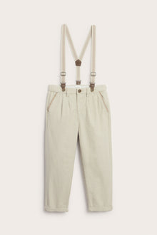 Kids beige woven trousers with suspenders