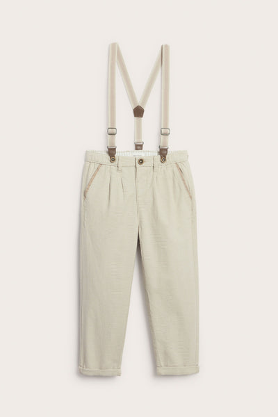 Kids beige woven trousers with suspenders