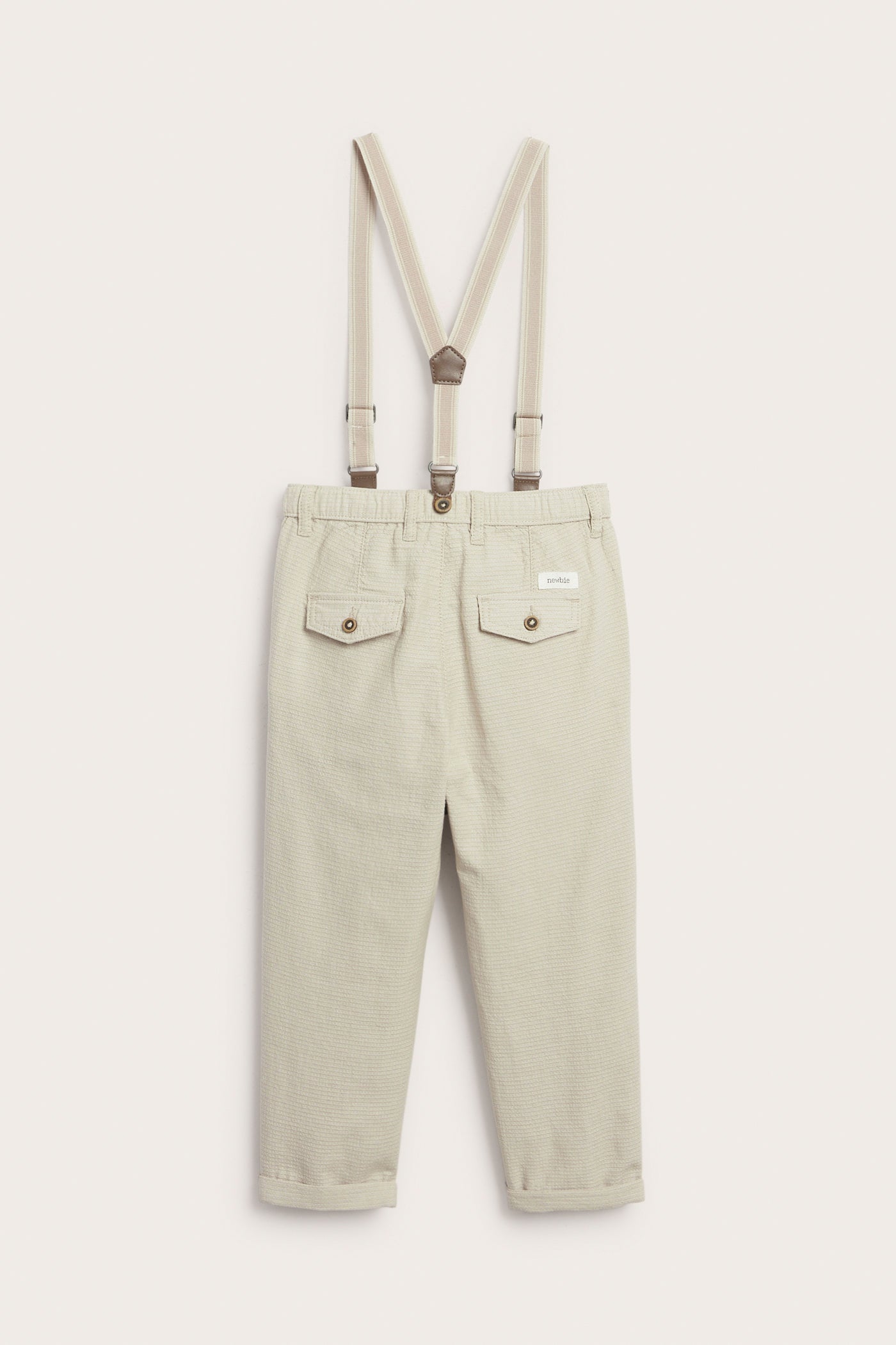 Kids beige woven trousers with suspenders