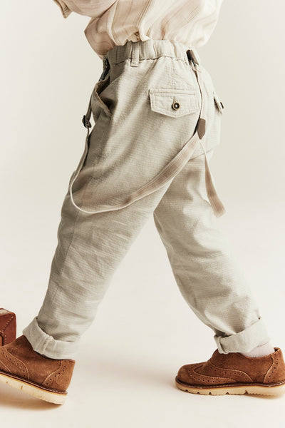 Kids beige woven trousers with suspenders