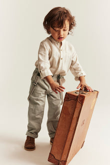 Kids beige woven trousers with suspenders