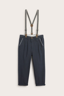 Kids blue woven trousers with suspenders