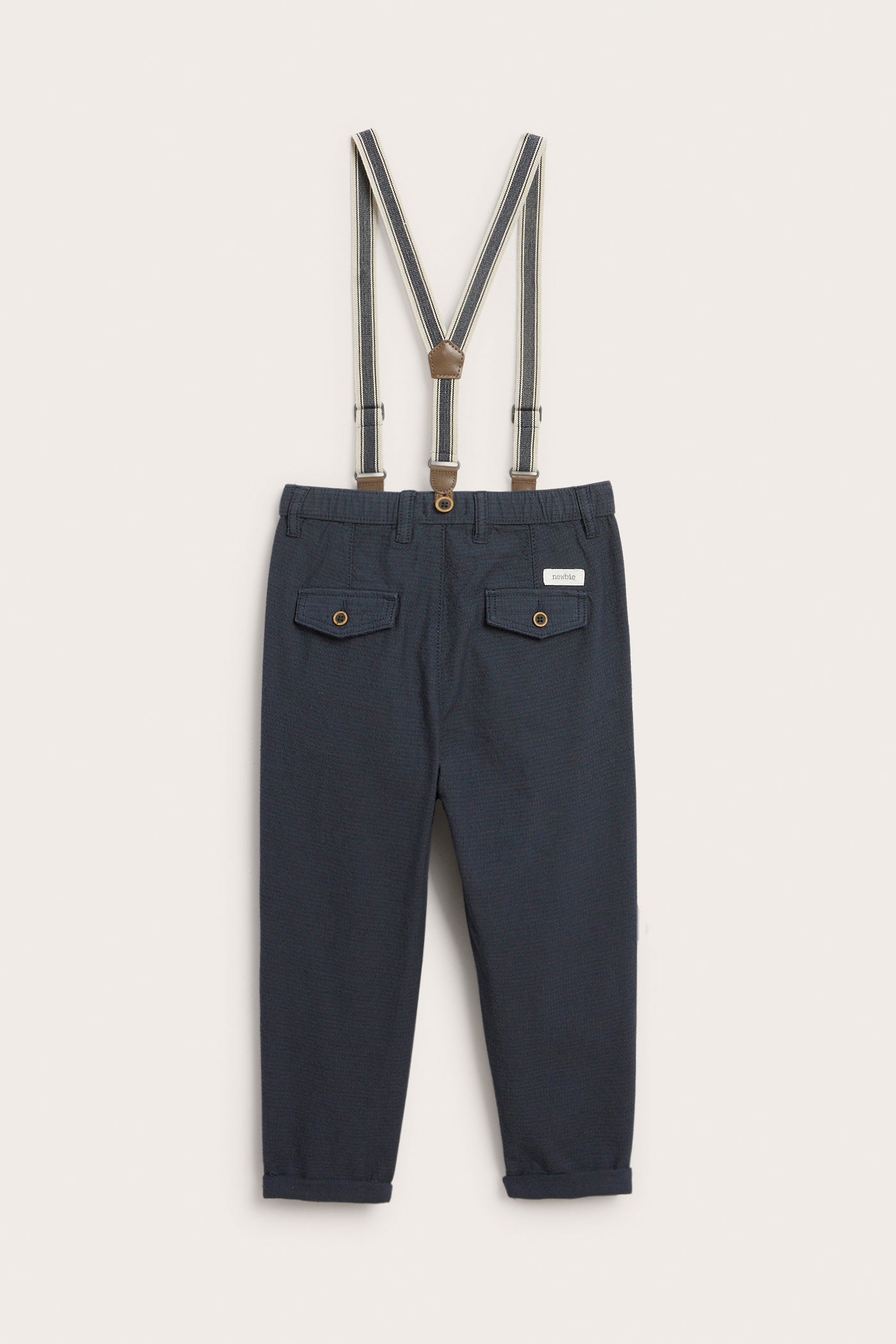 Kids blue woven trousers with suspenders