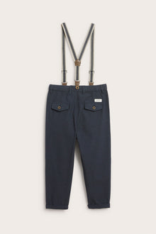 Kids blue woven trousers with suspenders