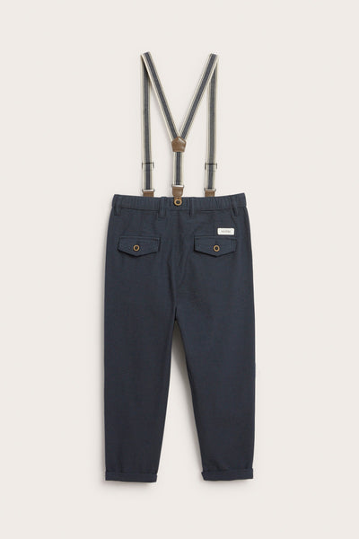 Kids blue woven trousers with suspenders