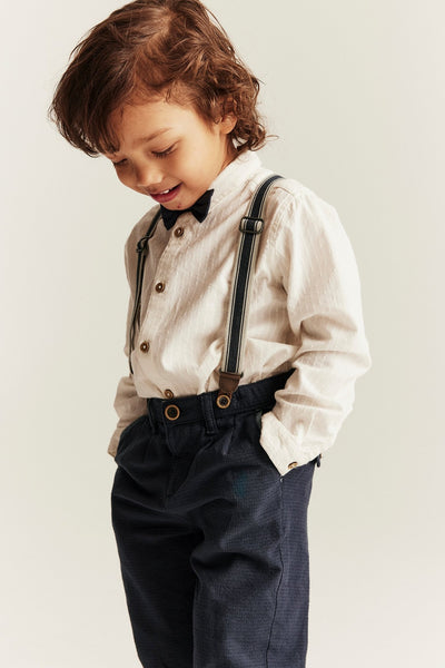 Kids blue woven trousers with suspenders