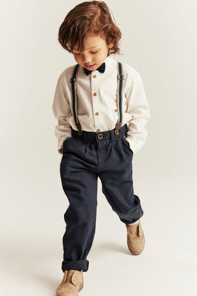 Kids blue woven trousers with suspenders