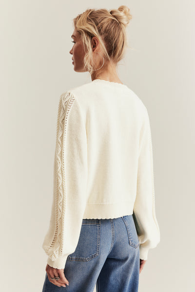 Women's white knitted cardigan with flowers