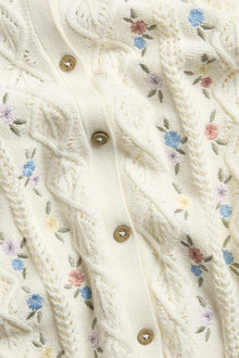 Women's white knitted cardigan with flowers