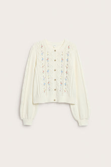 Women's white knitted cardigan with flowers