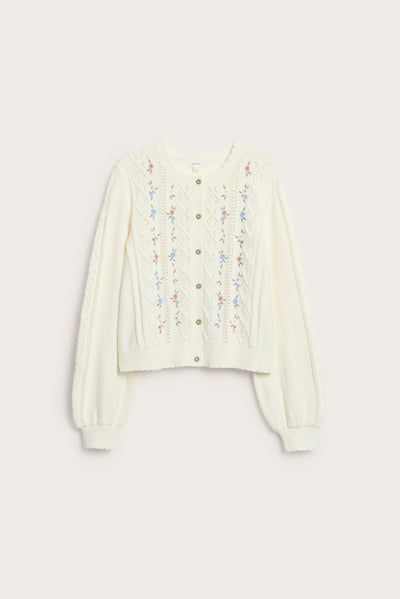 Women's white knitted cardigan with flowers