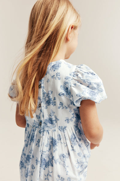 Kids floral embroidered short sleeve dress