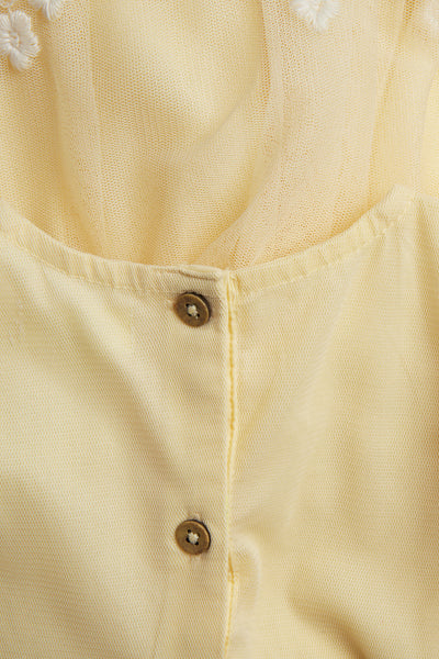 Baby yellow mesh dress with embroidery