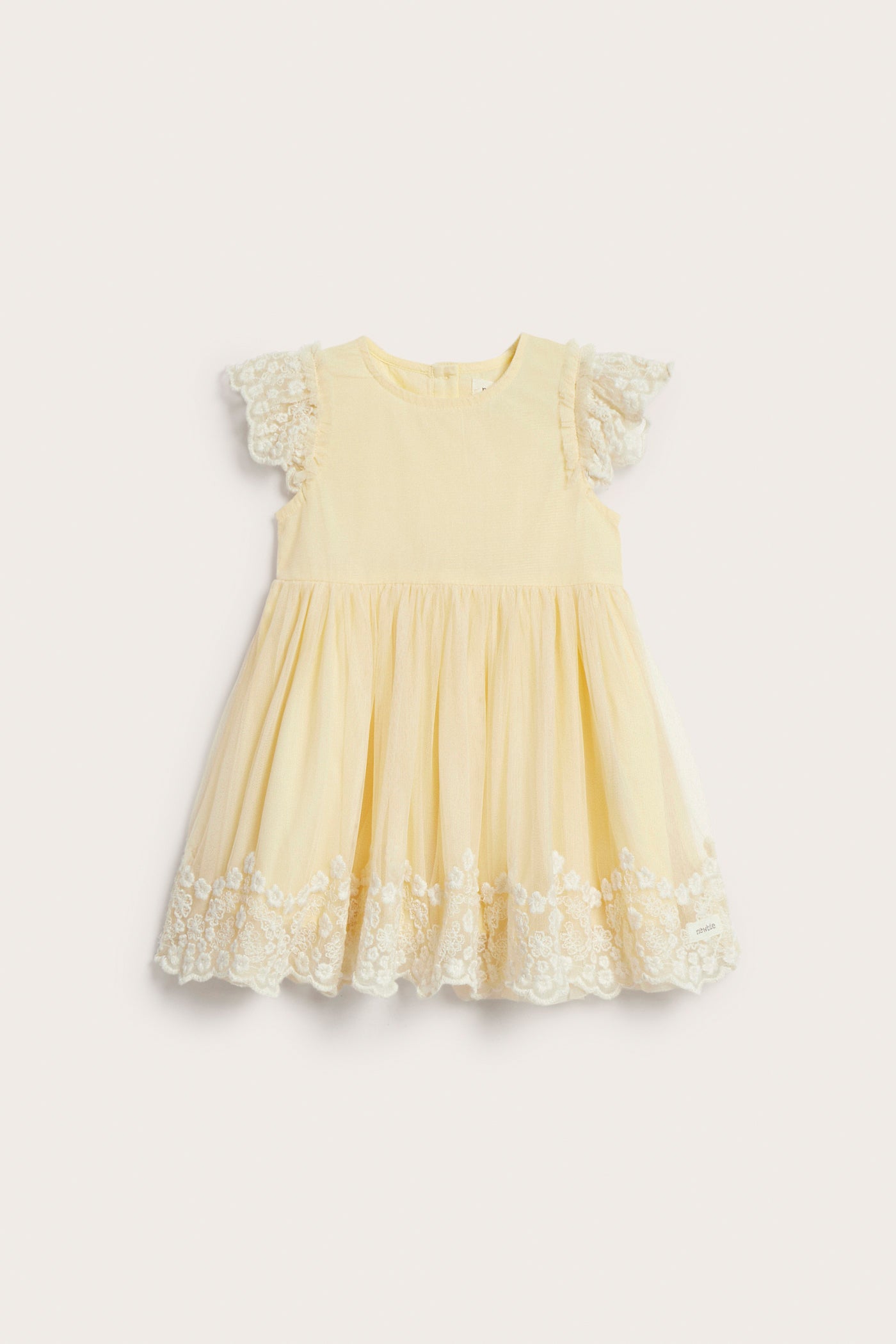 Baby yellow mesh dress with embroidery