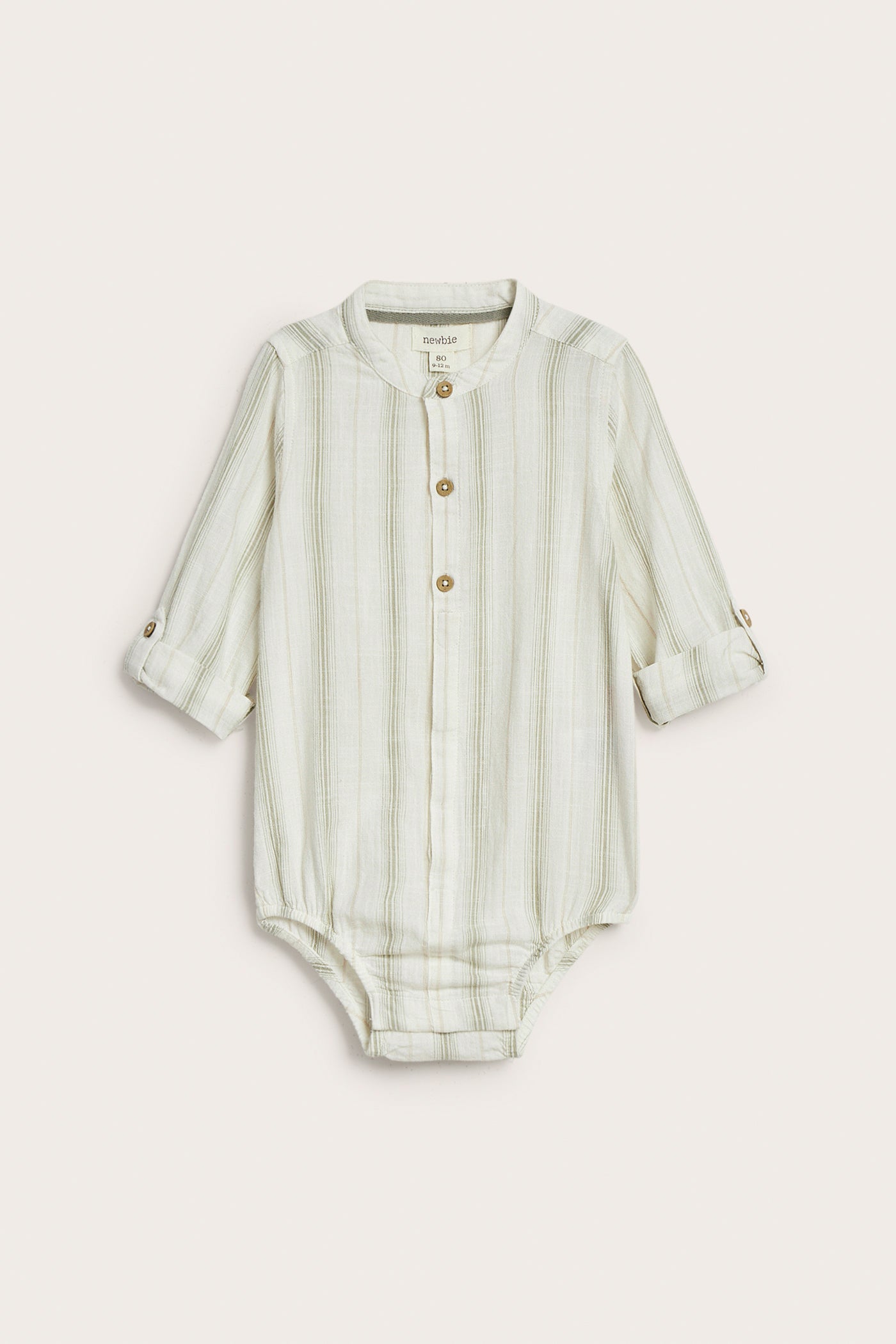 Baby green striped shirt‑style bodysuit