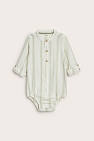 Baby green striped shirt‑style bodysuit