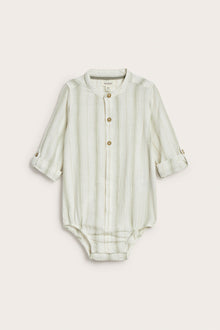 Baby green striped shirt‑style bodysuit