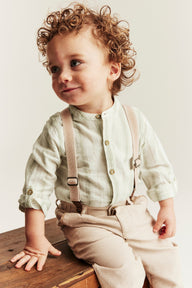 Baby green striped shirt‑style bodysuit