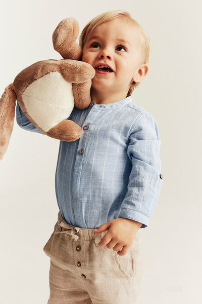 Baby blue striped shirt‑style bodysuit