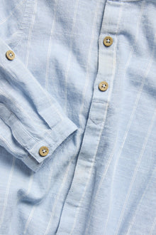 Baby blue striped shirt‑style bodysuit