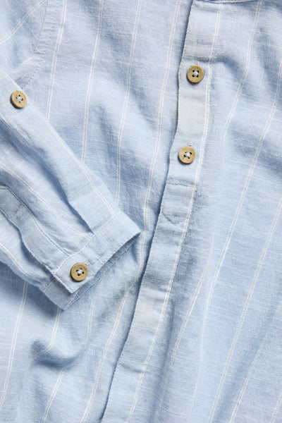 Baby blue striped shirt‑style bodysuit