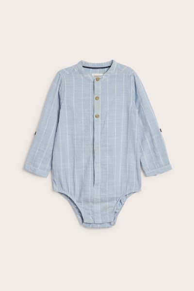 Baby blue striped shirt‑style bodysuit