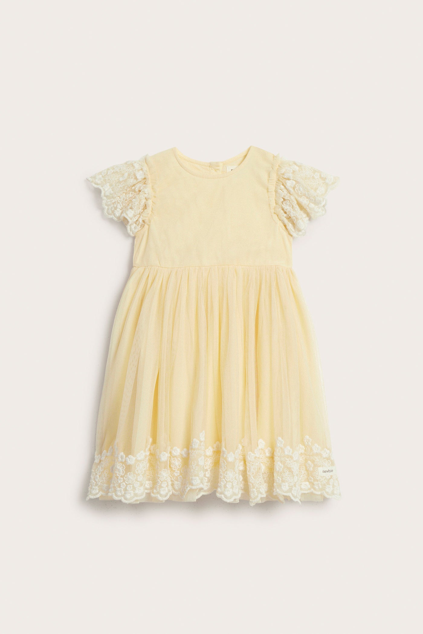 Kids yellow mesh dress with embroidery