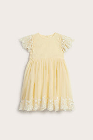 Kids yellow mesh dress with embroidery