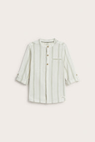 Kids green striped shirt with band collar