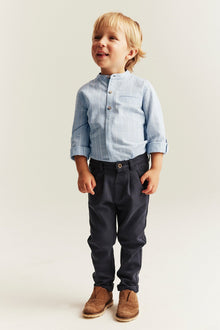 Kids blue striped shirt with band collar