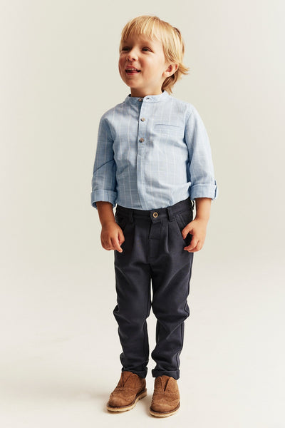 Kids blue striped shirt with band collar