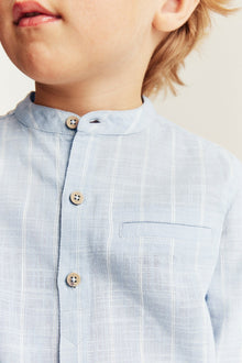 Kids blue striped shirt with band collar