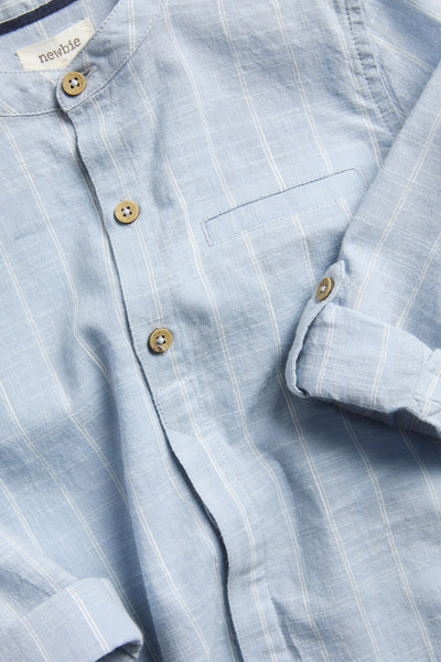 Kids blue striped shirt with band collar