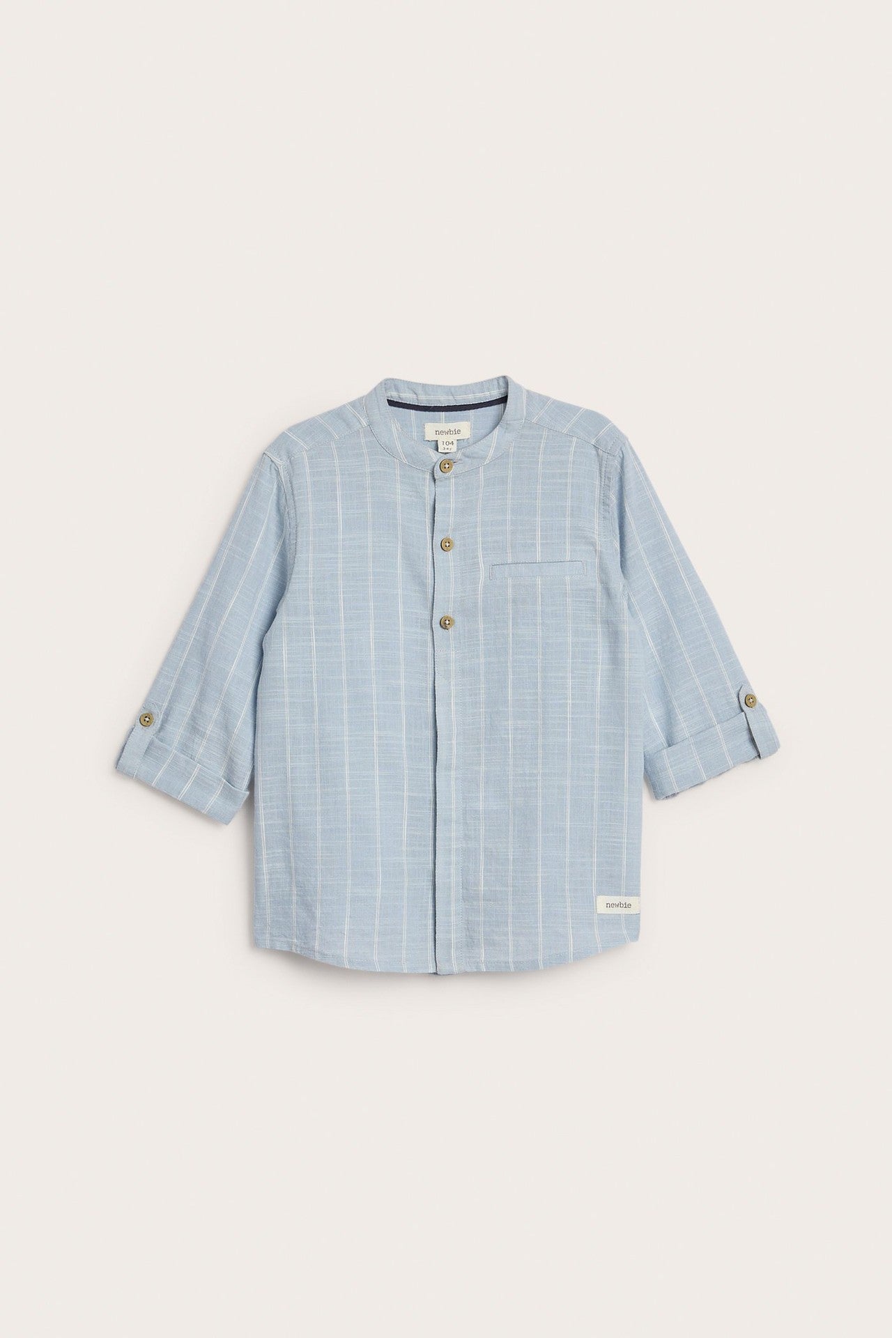 Kids blue striped shirt with band collar