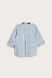 Kids blue striped shirt with band collar