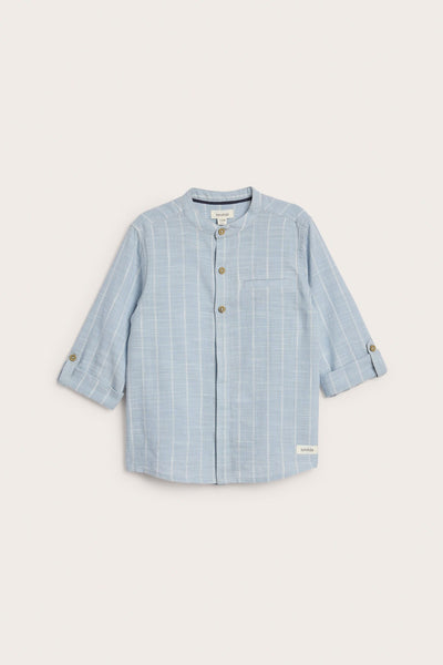 Kids blue striped shirt with band collar