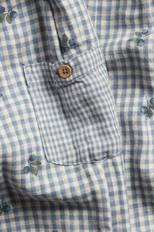 Baby blue checked trousers with blueberries