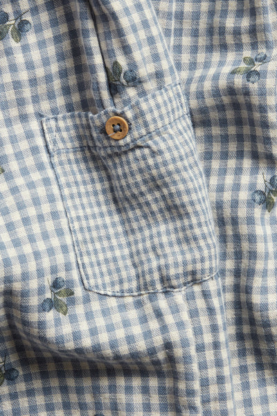 Baby blue checked trousers with blueberries