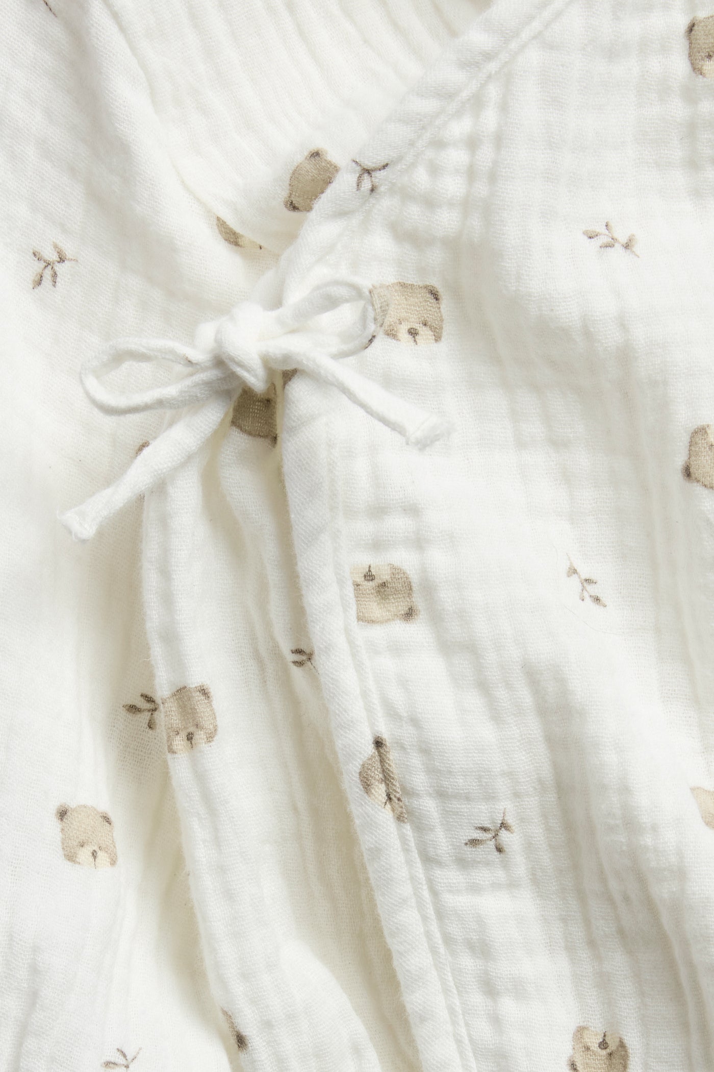 Baby white wrap-over bodysuit with bear print