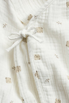 Baby white wrap-over bodysuit with bear print